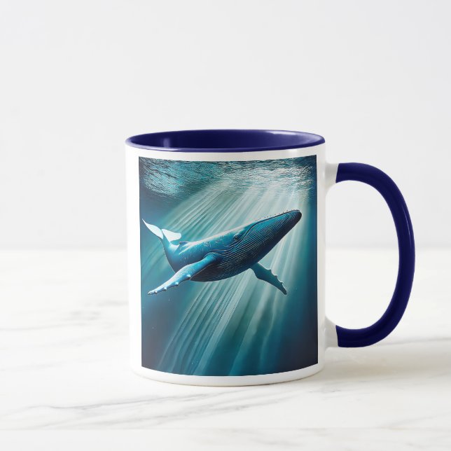 Taza Une magnifique baleine bleue nage majestueuse. (Derecha)