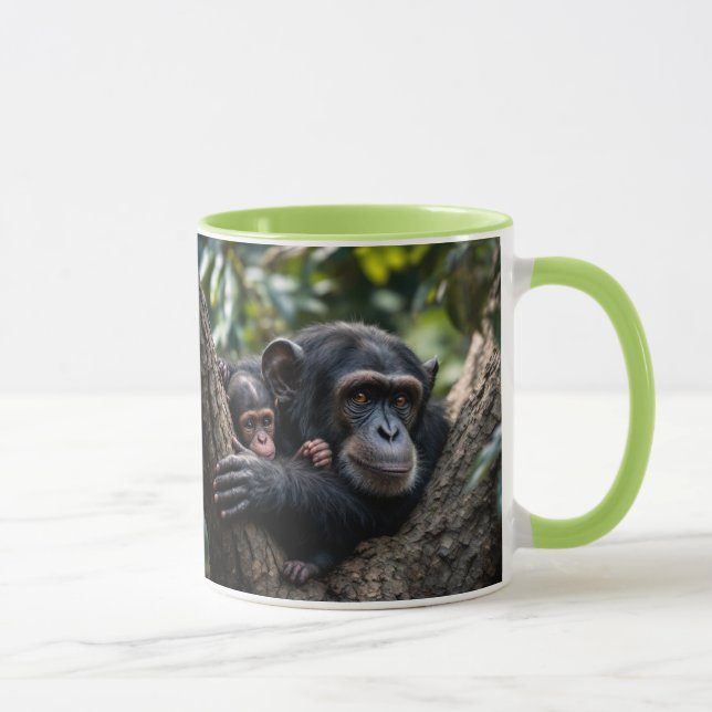 Taza Une maman singe veille sur bébé. (Derecha)