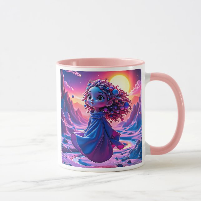 Taza Une petite fille flotte dans l'espace. (Derecha)