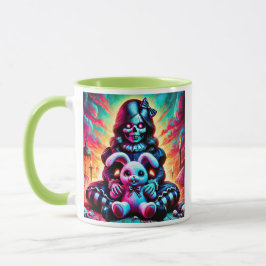 Taza Une poupée maléfique et son lapin préféré.