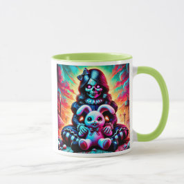 Taza Une poupée maléfique et son lapin préféré.