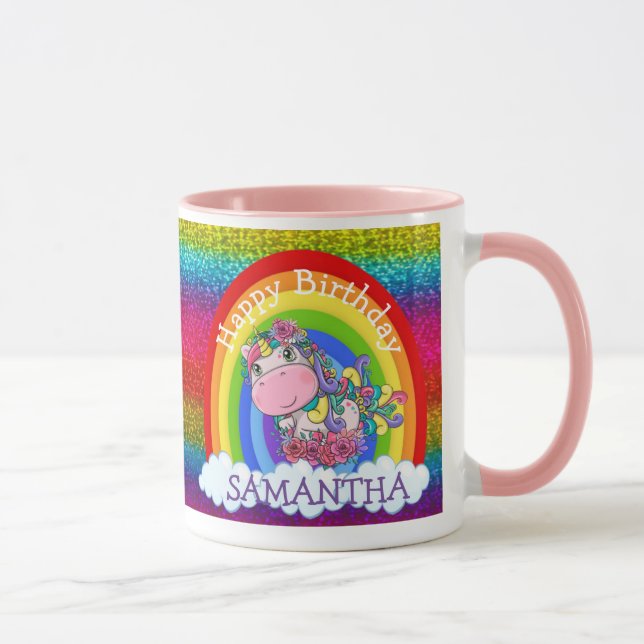 Taza Unicorn Cute Rainbow Purpurina Mug (Derecha)