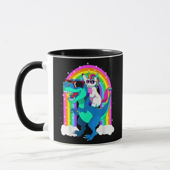 Taza Unicorn Riding Trex Dinosaur Gift Girls Boys Kids (Izquierda)