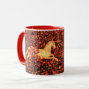 TAZA UNICORN Y DEER,FLORES,ANIMALES FORESTALES