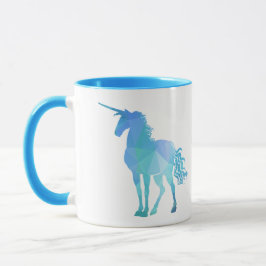 Taza Unicornio azul moderno del polígono