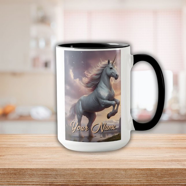 Taza Unicornio blanco místico personalizado (Personalized Mystic White Unicorn Mug)