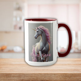 Taza Unicornio blanco personalizado con maná rosa