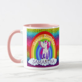 Taza unicornio cute feliz cumpleaños Purpurina arcoiris