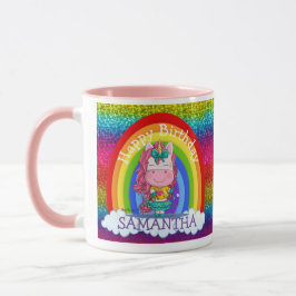 Taza Unicornio cute feliz cumpleaños Purpurina arcoiris