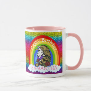 Taza unicornio cute feliz cumpleaños Purpurina arcoiris