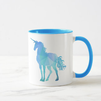 Taza Unicornio de Polígono Azul Moderno