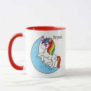 Taza Unicornio Luna Azul Celeste Arcoíris y Estrellas