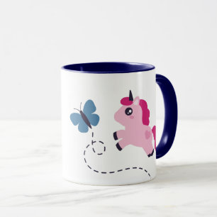 Taza Unicornio rosado con mariposa