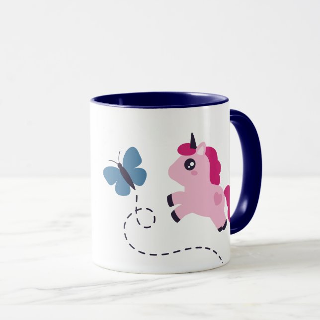 Taza Unicornio rosado con mariposa (Anverso derecho)