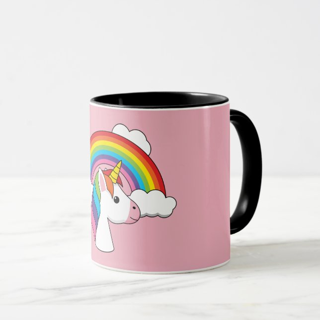 Taza Unicornio y arcoiris con nubes kawaii (Anverso derecho)