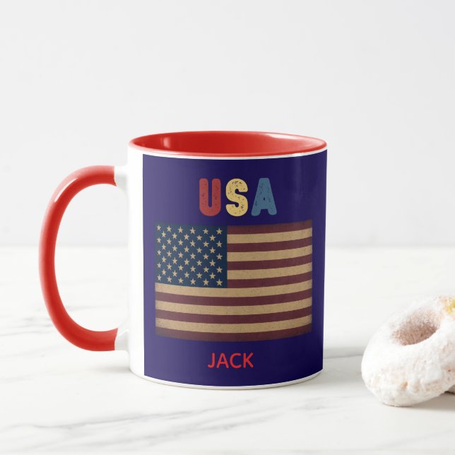 Taza Unisex USA American Flag Retro Vibe (Con donut)
