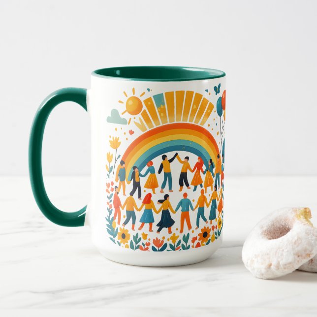 Taza Unity and Diversity Rainbow Ceramic Mug (Con donut)