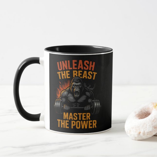 Taza Unleash the Beast – Bodybuilding Power Muscle Gift (Con donut)