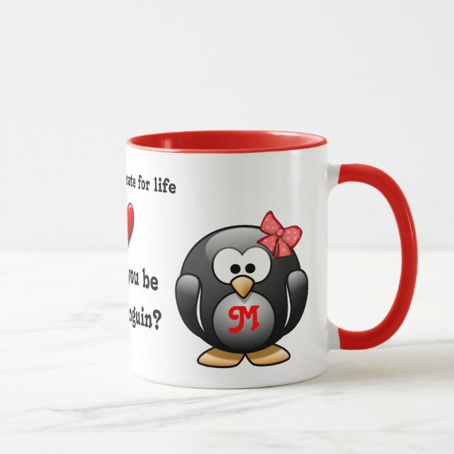 Taza Usted será mi compañero del pingüino para el amor (Derecha)