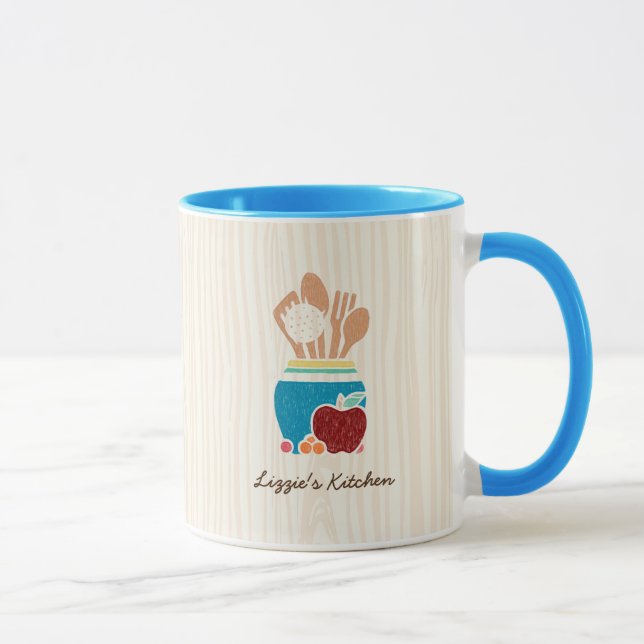 Taza Utensilios de cocina de estilo rural con nombre (Derecha)