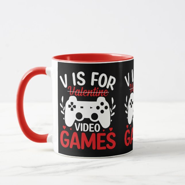 Taza V es para juegos de video con San Valentín cruzado (Izquierda)