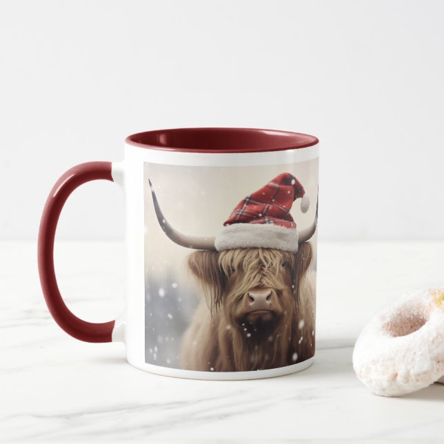 Taza Vaca en feriado de Navidades de Santa Hat (Con donut)