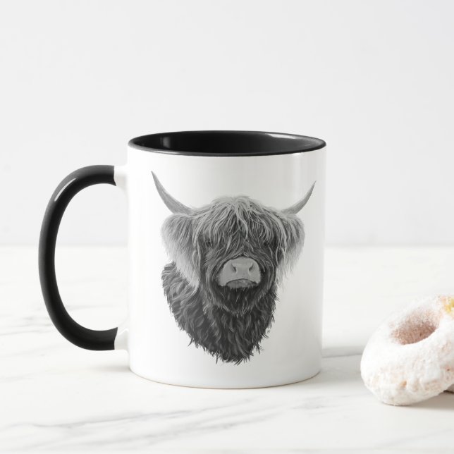Taza Vaca Highland De Escocia Con Cabello De Viento (Con donut)