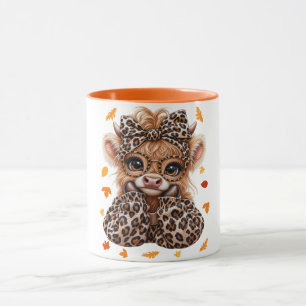 Taza Vaca Highland Leopardo Otoño Coquette Preppy