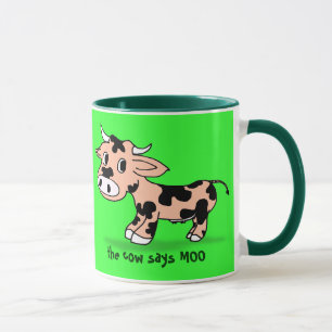 Taza Vaca modelada del dibujo animado en verde con el