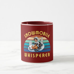 Taza vacaciones de invierno de chica con moto de nieve
