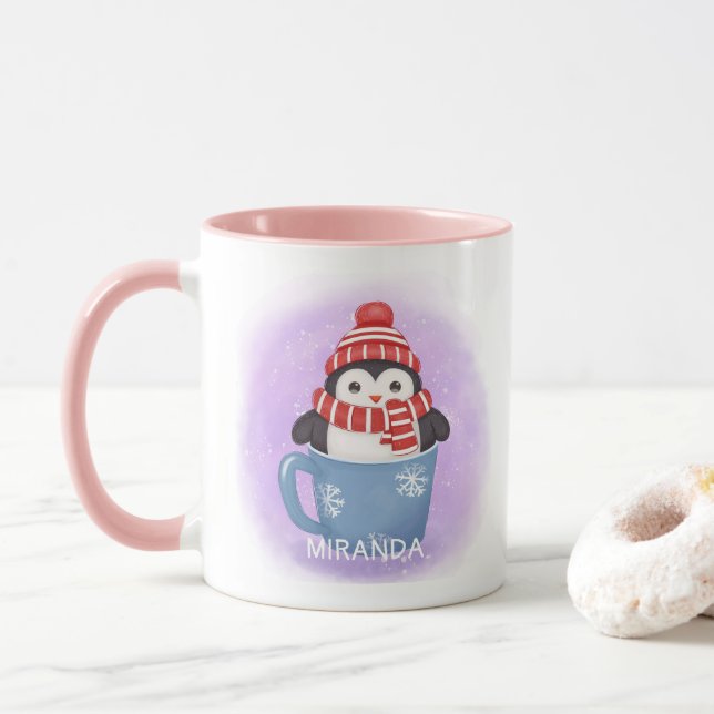 Taza Vacaciones de invierno de pingüino mate (Con donut)