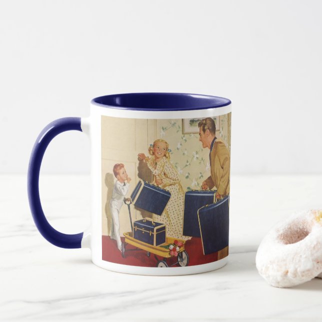 Taza Vacaciones familiares, papá, niños y maletas (Con donut)