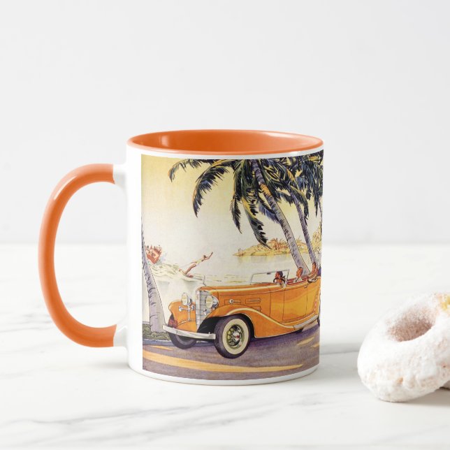 Taza Vacaciones familiares vintage en un auto convertib (Con donut)