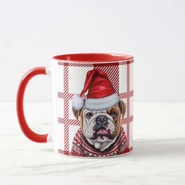 Taza Vacaciones rojas y Bulldog en Navidades Gorras (Izquierda)