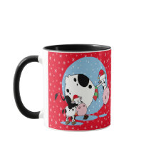 Vacas De Campo Con Sombreros De Santa Sobre Rojo