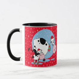 Taza Vacas De Campo Con Sombreros De Santa Sobre Rojo