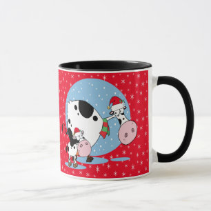 Taza Vacas De Campo Con Sombreros De Santa Sobre Rojo