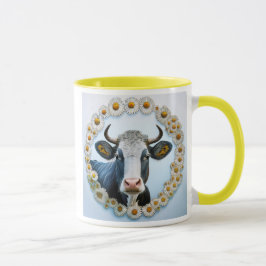 Taza Vache avec une couronne de marguerites.