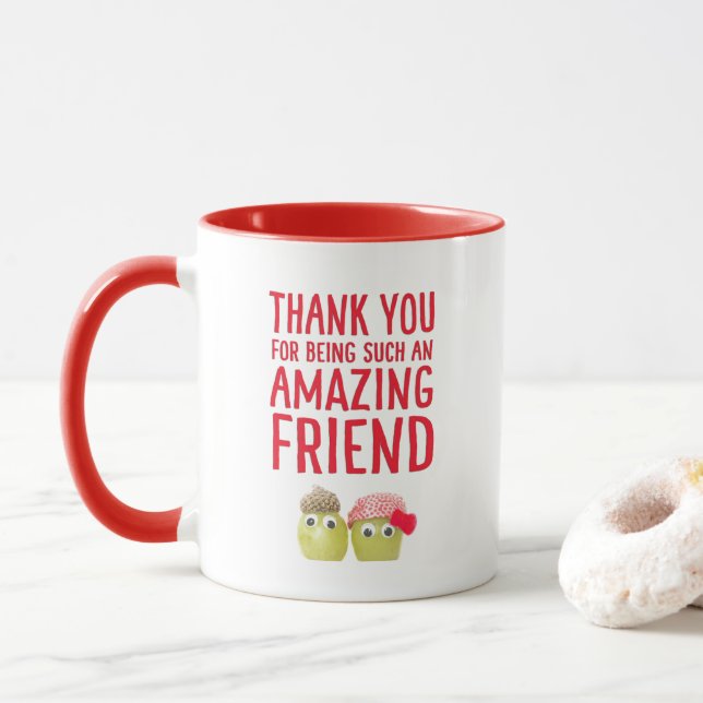 Taza Valentine for Vegan Friend - Cute Fruits Thank You (Con donut)
