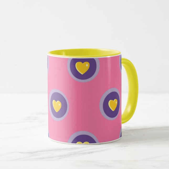 Taza Valentine Heart Pattern with Circles – Cute Pink (Anverso derecho)
