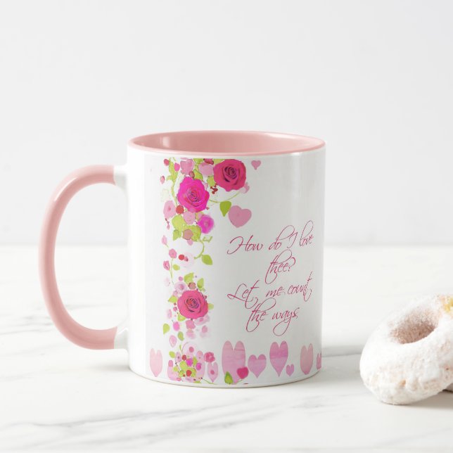 Taza Valentines Day Pink Roses Romantic Sweetheart Mug (Con donut)