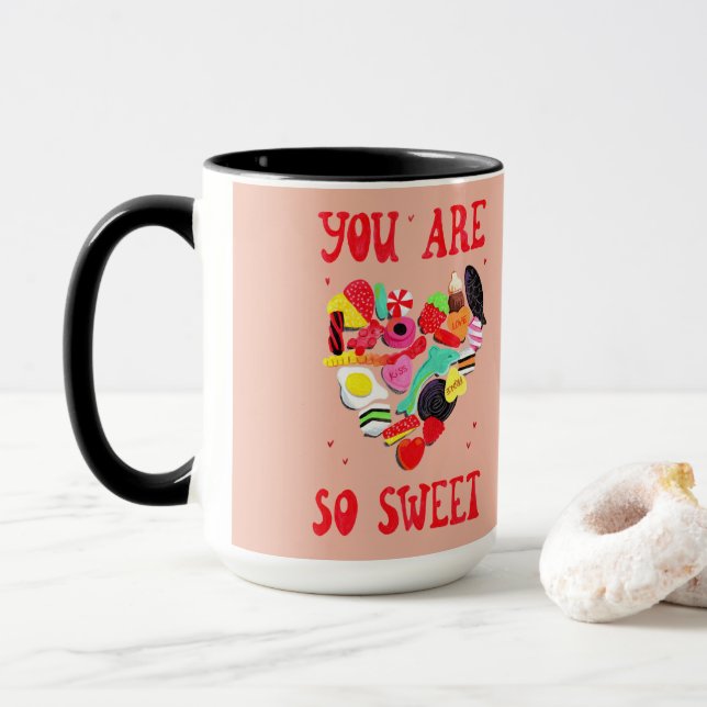 Taza Valentines, eres un corazón de dulces caramelos (Con donut)