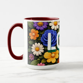 Taza Valentine's Mug Floral Design Pattern Love Text