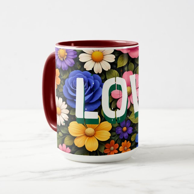 Taza Valentine's Mug Floral Design Pattern Love Text (Anverso izquierdo)