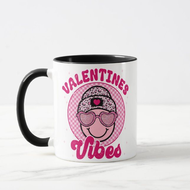 Taza Valentines Vibes Happy Face Design • Pink Leopard  (Izquierda)