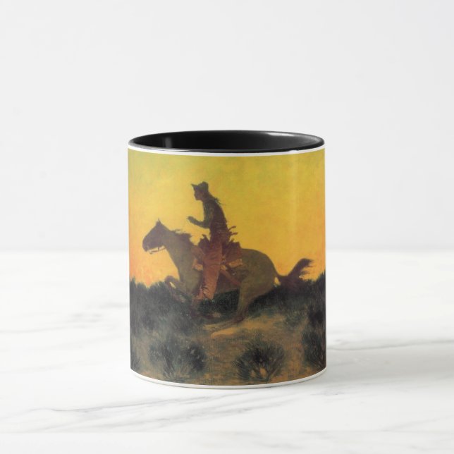 Taza Valiente jinete de caballos contra el atardecer (Centro)