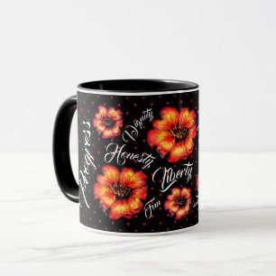 Taza Valores de buena vida Flores de escarlata y puntos