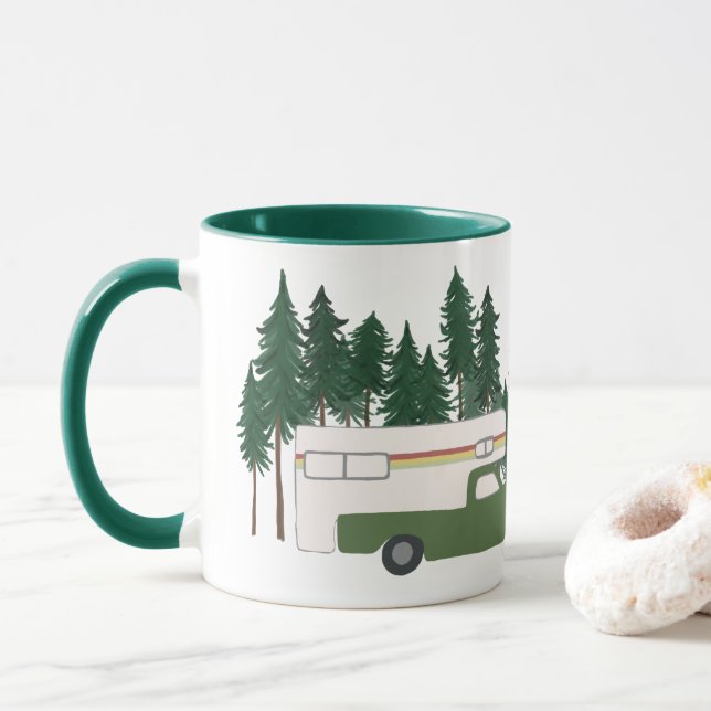 Taza ¡Vamos a CAMPING! RVing Camión Camper Green RV (Con donut)