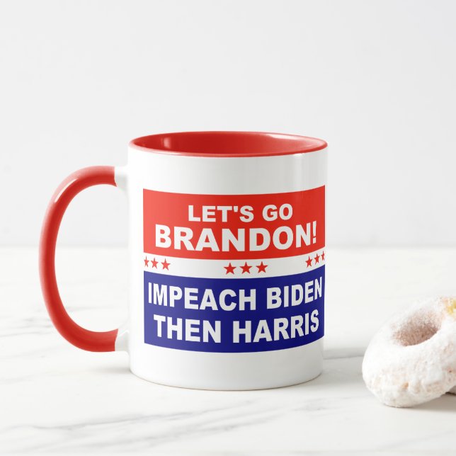Taza Vamos Brandon Impeach Biden luego Harris (Con donut)