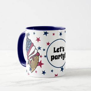 Taza ¡Vamos fiesta! Cono de crema de hielo azul rojo